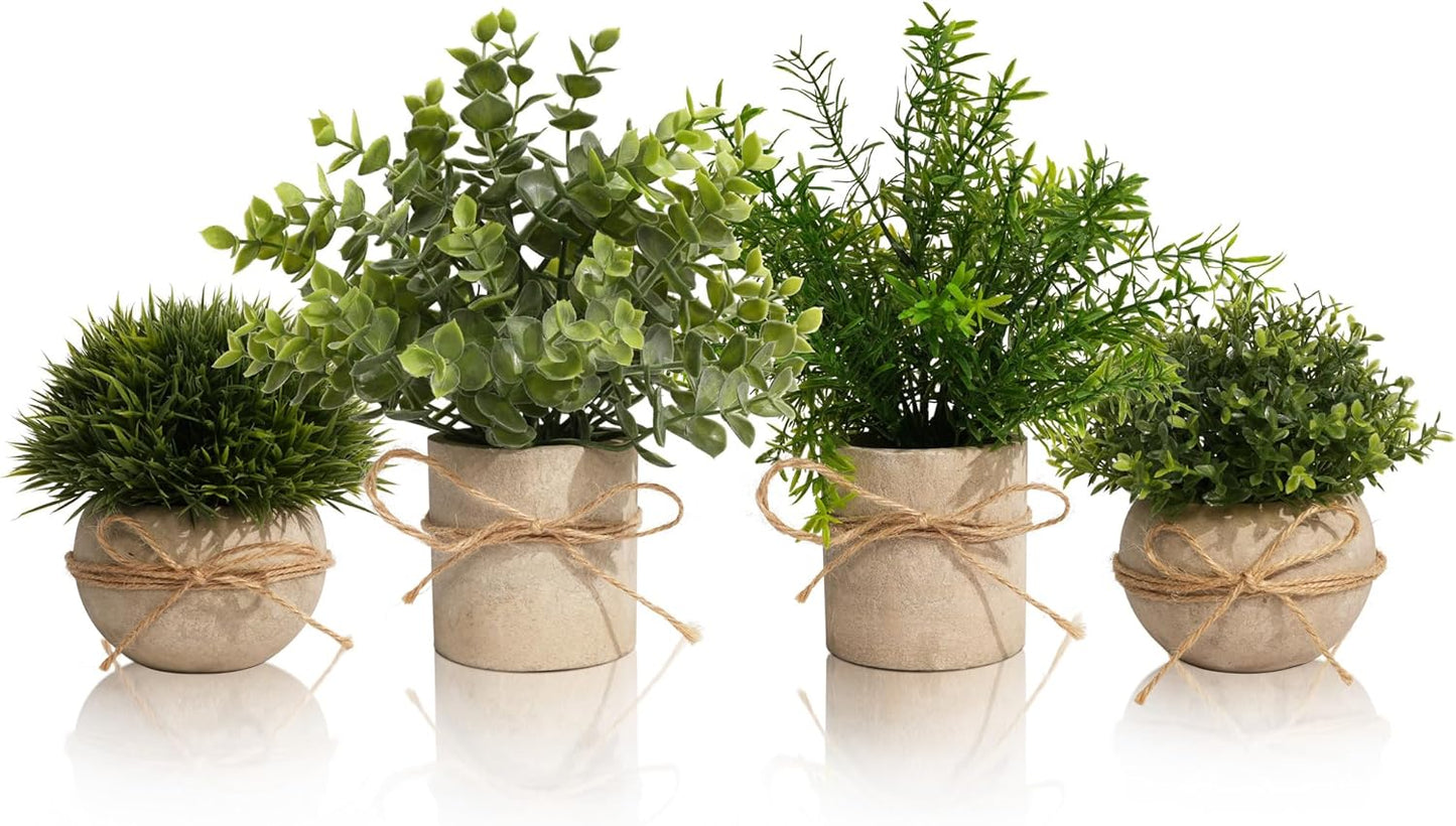 4 Pack Small Fake Plants, Artificial Plants Indoor for Home Decor, Small Faux Plants Indoor, Fake Plants in White Pot for Bathroom Bedroom Kitchen Office Farmhouse Room Shelf Decor