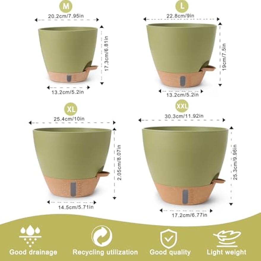 Plant Pots,12/10/9/8/ Inch Large Plastic Self Watering Flower Pots Indoor Outdoor with Drainage Holes, Deep Reservoir,Nursery Planting Pot for Indoor Out Door Plants