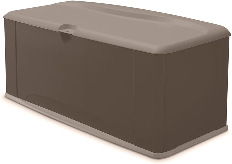 Rubbermaid Medium Resin Outdoor Storage Deck Box (73 Gal), Weather Resistant, Brown, Deck Organization for Home/Backyard/Pool Chemicals/Toys/Garden Tools/Porch/Patio Cushions