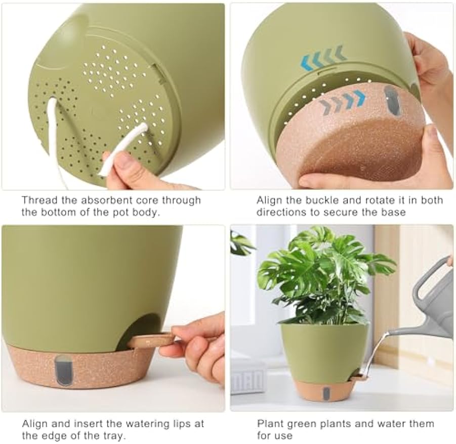 Plant Pots,12/10/9/8/ Inch Large Plastic Self Watering Flower Pots Indoor Outdoor with Drainage Holes, Deep Reservoir,Nursery Planting Pot for Indoor Out Door Plants