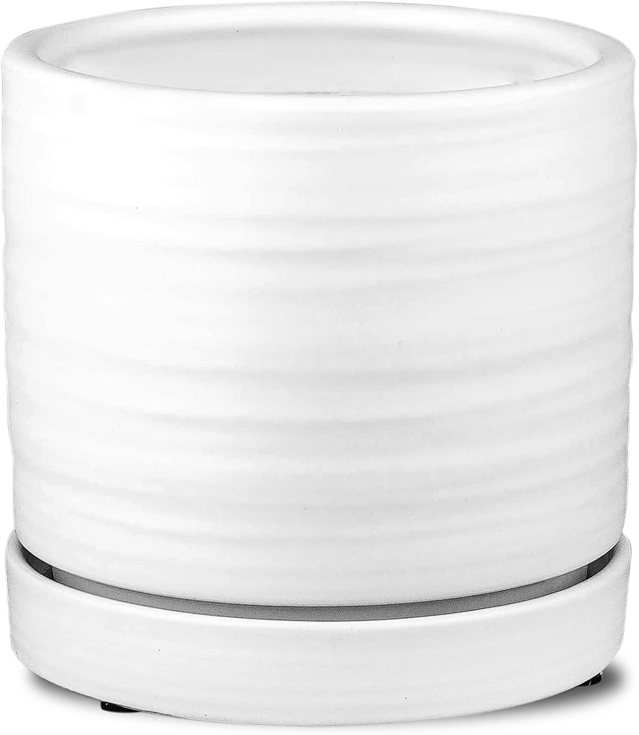 6 Inch Plant Pots, Ceramic Planter Pot with Drainage Hole & Saucer, Indoor/Outdoor Cylinder Round Planter Pot, Green & Beige