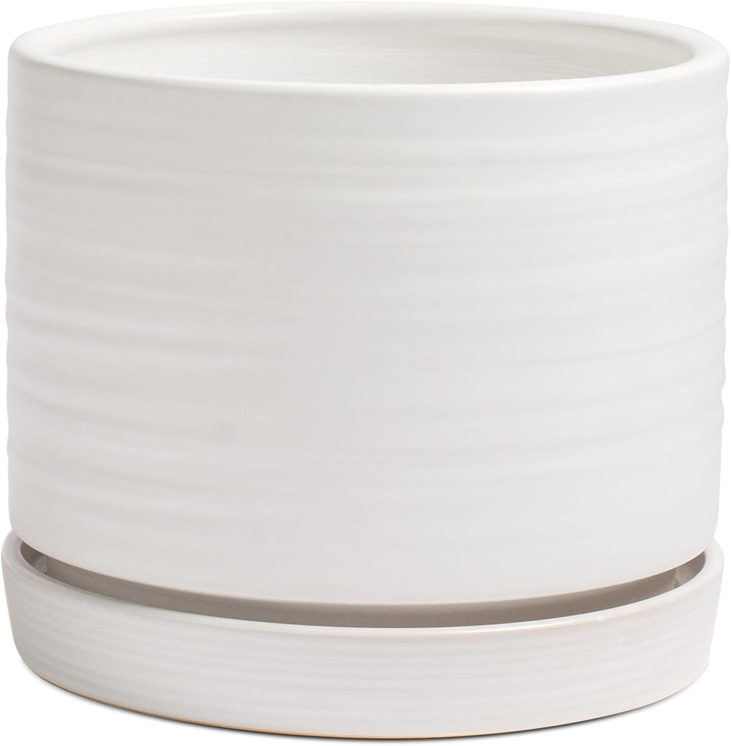 6 Inch Plant Pots, Ceramic Planter Pot with Drainage Hole & Saucer, Indoor/Outdoor Cylinder Round Planter Pot, Green & Beige