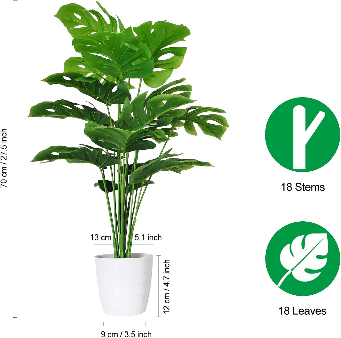 SAJANDAS Set of 2 Artificial Monstera Deliciosa Plants in Pots, Fake Tropical Palm Tree with Greenery Leaves Stems, 28 Inch Artificial Cheese Plant for Home Bathroom, Office, Windowsill Decor