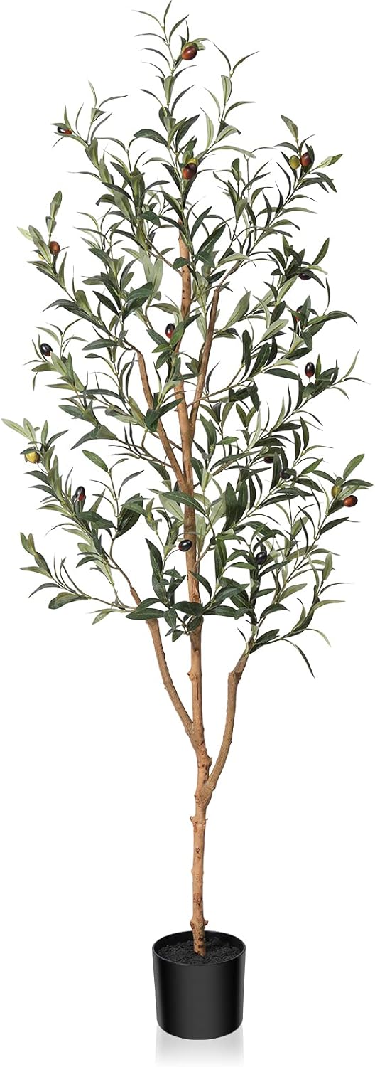 Kazeila Artificial Olive Tree 6FT Tall Faux Silk Plant for Home Office Decor Indoor Fake Potted Tree with Wood Branches and Fruits