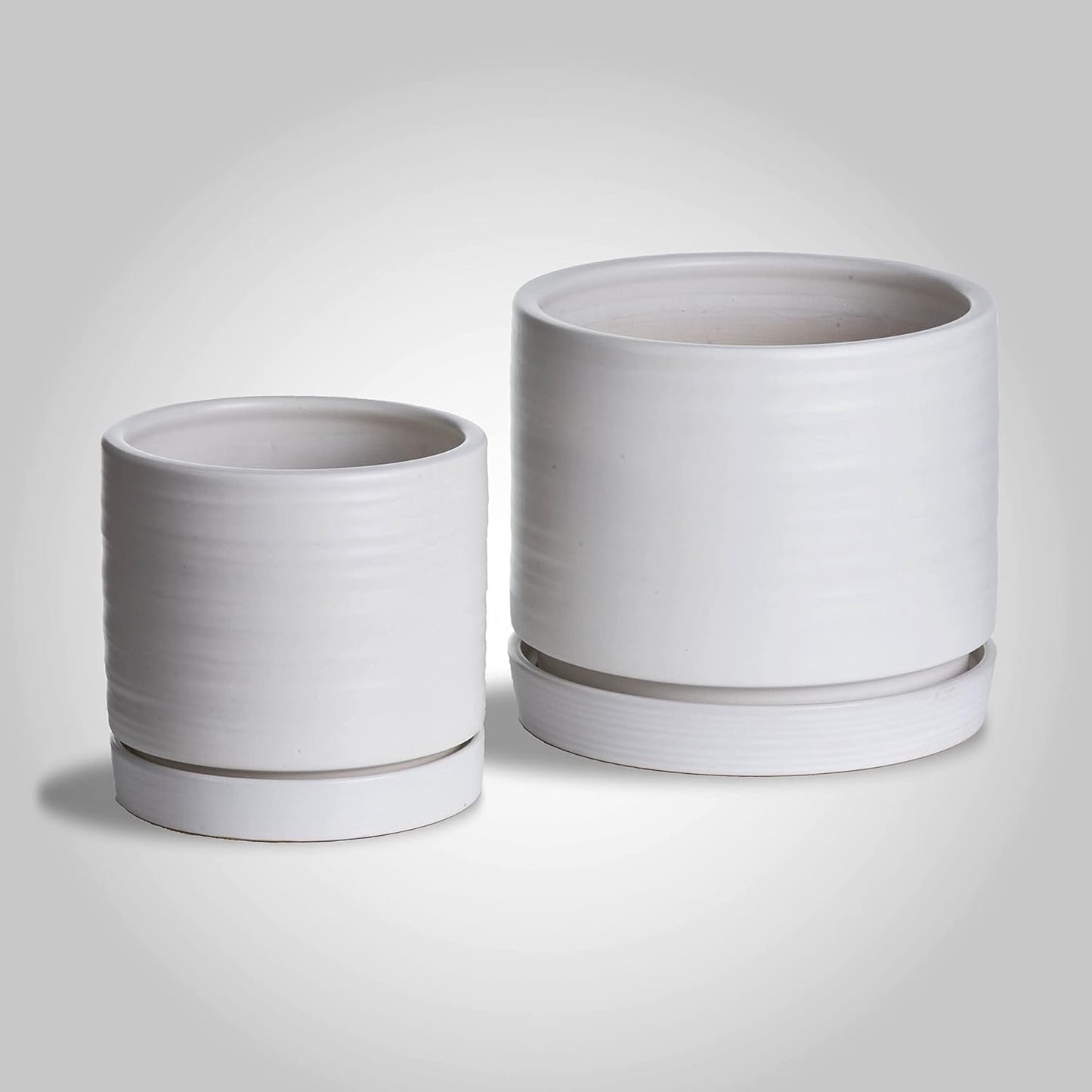 6 Inch Plant Pots, Ceramic Planter Pot with Drainage Hole & Saucer, Indoor/Outdoor Cylinder Round Planter Pot, Green & Beige