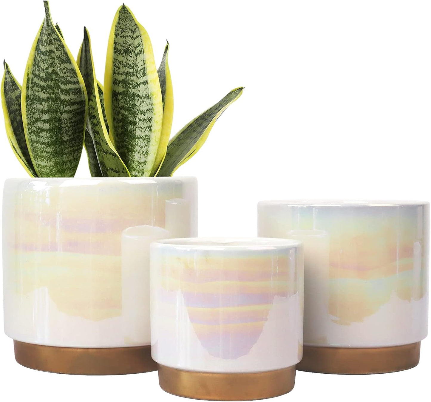 Gepege Ceramic Indoor Pots for Plants, Rainbow Pearl Glaze Planter with Drainage Hole, 6.0 inch+5.0 Inch+4.0 Inch. Orchid Flower Pots