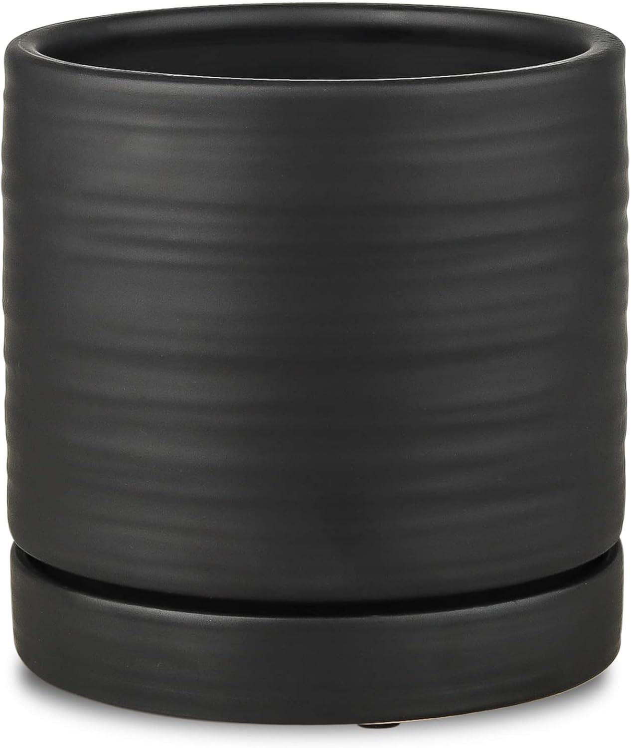 6 Inch Plant Pots, Ceramic Planter Pot with Drainage Hole & Saucer, Indoor/Outdoor Cylinder Round Planter Pot, Green & Beige