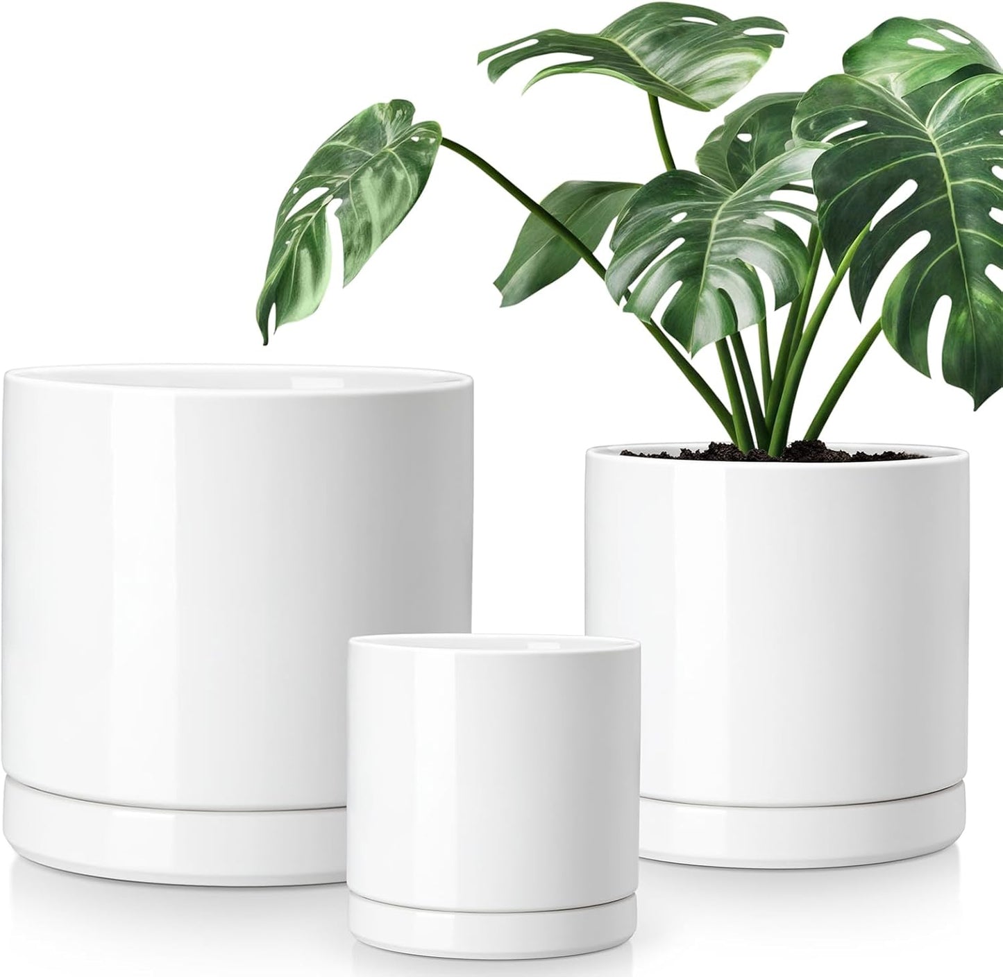 vancasso Ceramic Plant Pots, 6.25 Inch Ceramic Pot for Plants, Planters Pots for Indoor Plants with Drainage Holes, Flower Pot for Indoor House Plant, White