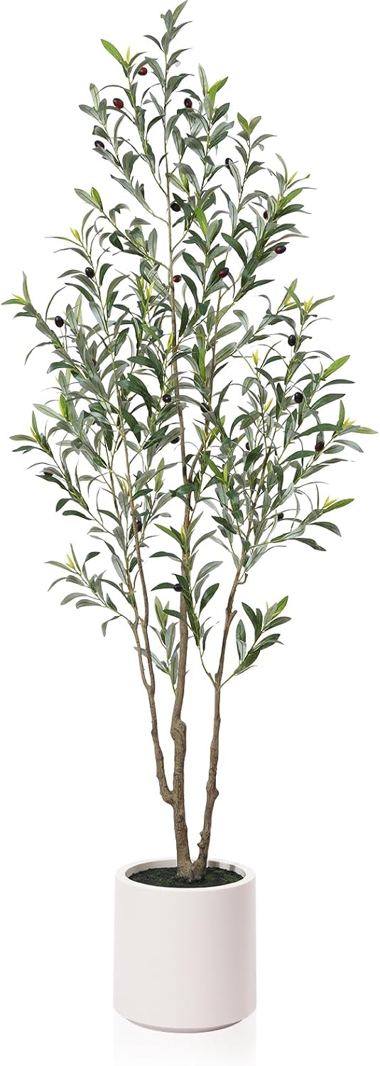LOMANTO Artificial Olive Trees, 5 ft Tall Fake Olive Trees for Indoor, Faux Olive Silk Tree, Large Olive Plants with White Planter for Home Decor and Housewarming Gift, 1 Pack