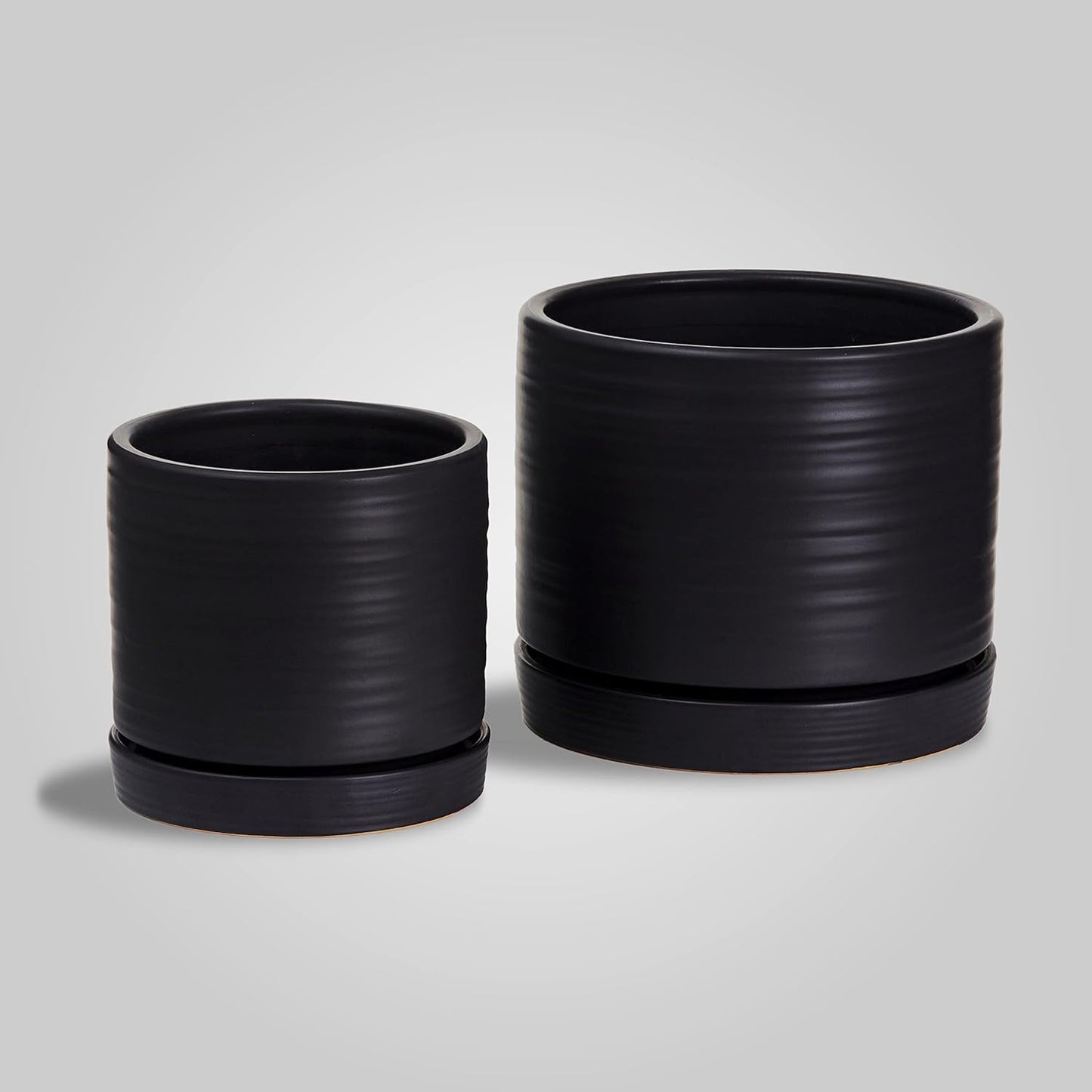 6 Inch Plant Pots, Ceramic Planter Pot with Drainage Hole & Saucer, Indoor/Outdoor Cylinder Round Planter Pot, Green & Beige