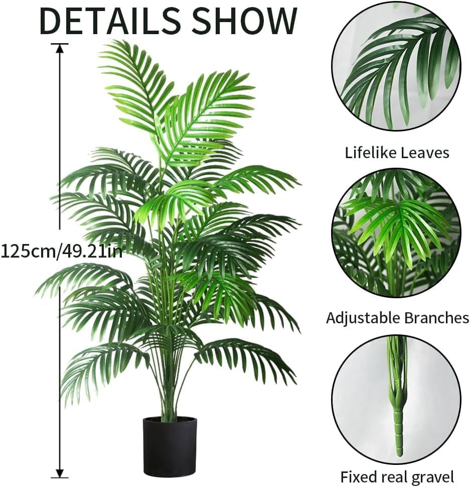 4ft 2pcs Large Artificial Plants Fake Palm Tree Tropical Palm Leaves Faux Palm Plants Tall Tree Indoor Real Touch Plastic Monstera Leaves for Home Garden Outdoor Office Decor (4ft/125cm-2pcs)