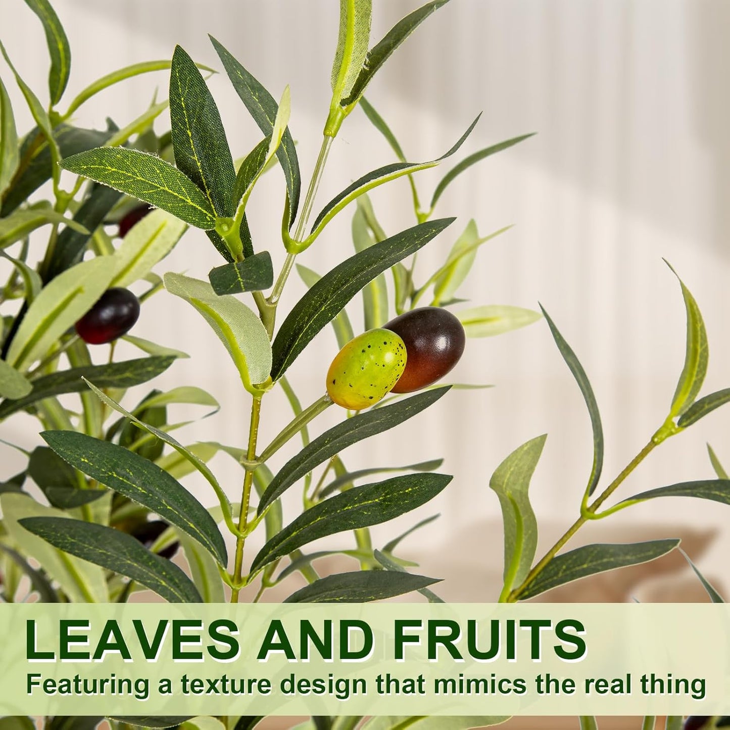 Olive Trees Artificial Indoor, 5FT Tall Faux Olive Tree with White Tall Planter, Artificial Plants with Natural Wood Trunk and Lifelike Fruits for Home Office Decor