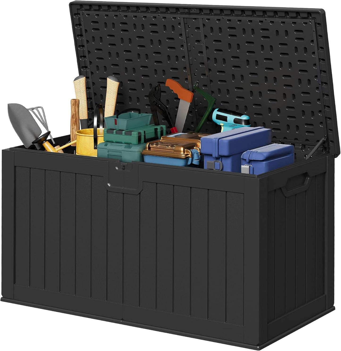 Devoko 30 Gallon Resin Deck Box Outdoor Indoor Waterproof Storage Box for Patio Furniture Pool Accessories Storage for Cushion Garden Tools (30 Gallon, Black)