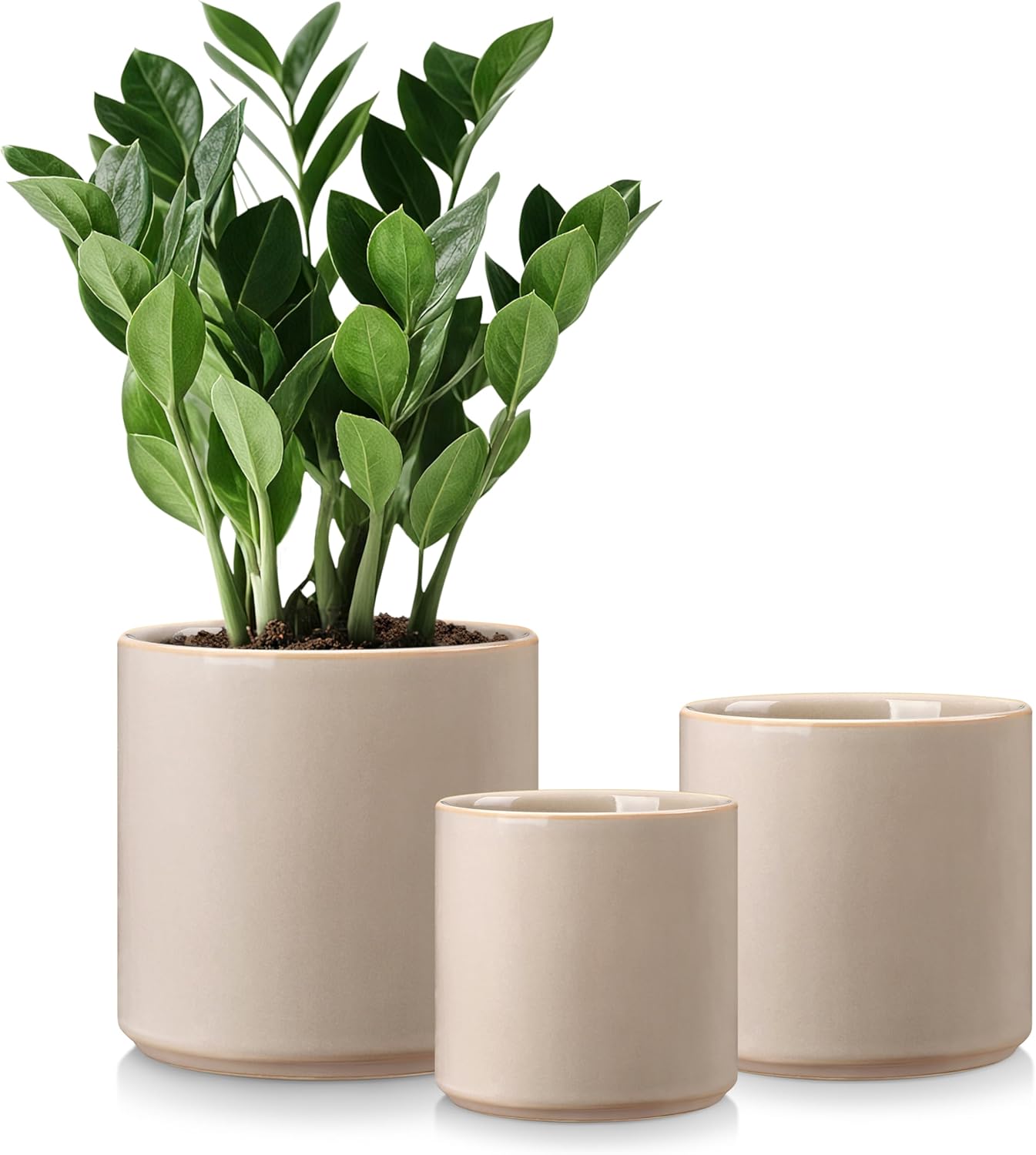 vancasso Ceramic Plant Pots, 4.25+5.25+6.25 Inch Planter Pot with Drainage Hole, Flower Pots for Indoor Outdoor Plants, Set of 3, White