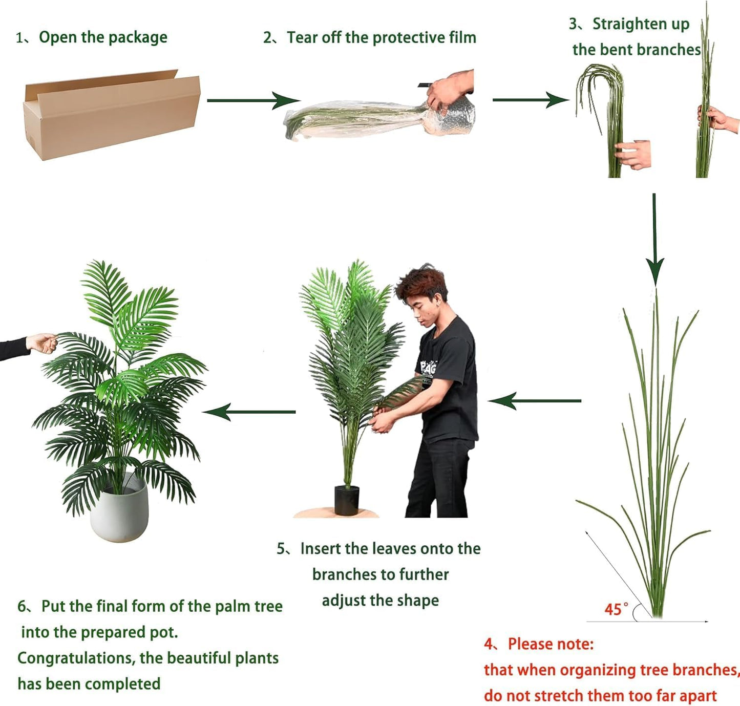 4ft 2pcs Large Artificial Plants Fake Palm Tree Tropical Palm Leaves Faux Palm Plants Tall Tree Indoor Real Touch Plastic Monstera Leaves for Home Garden Outdoor Office Decor (4ft/125cm-2pcs)