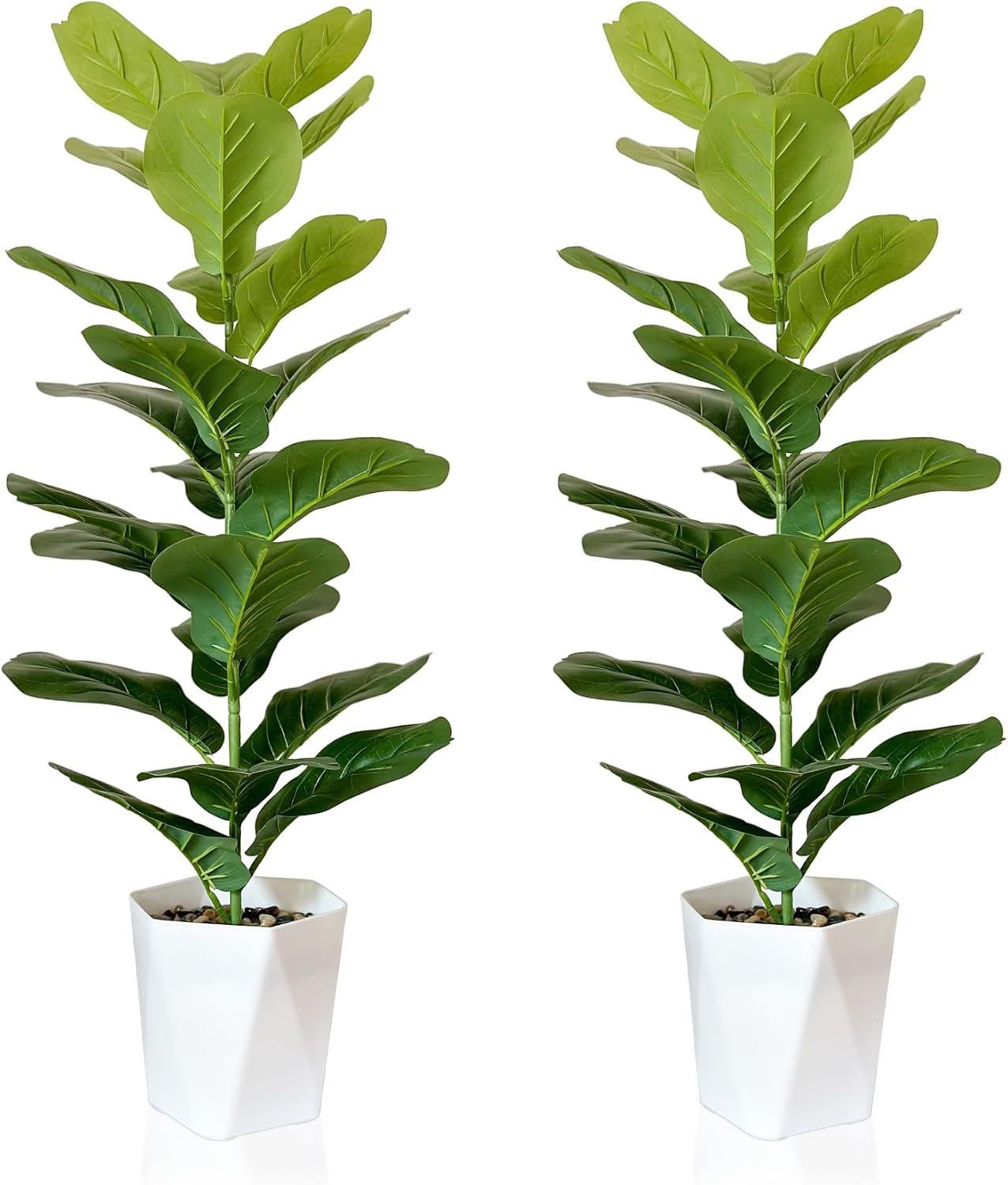 SAJANDAS Set of 2 Artificial Monstera Deliciosa Plants in Pots, Fake Tropical Palm Tree with Greenery Leaves Stems, 28 Inch Artificial Cheese Plant for Home Bathroom, Office, Windowsill Decor