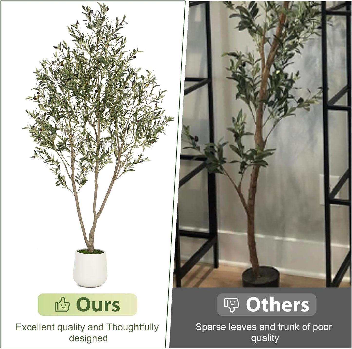 Olive Trees Artificial Indoor, 5FT Tall Faux Olive Tree with White Tall Planter, Artificial Plants with Natural Wood Trunk and Lifelike Fruits for Home Office Decor