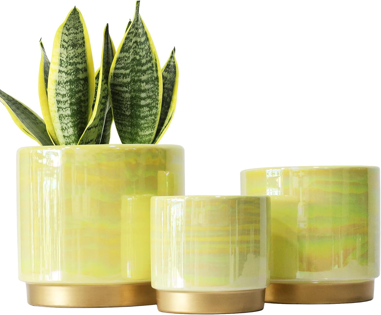 Gepege Ceramic Indoor Pots for Plants, Rainbow Pearl Glaze Planter with Drainage Hole, 6.0 inch+5.0 Inch+4.0 Inch. Orchid Flower Pots