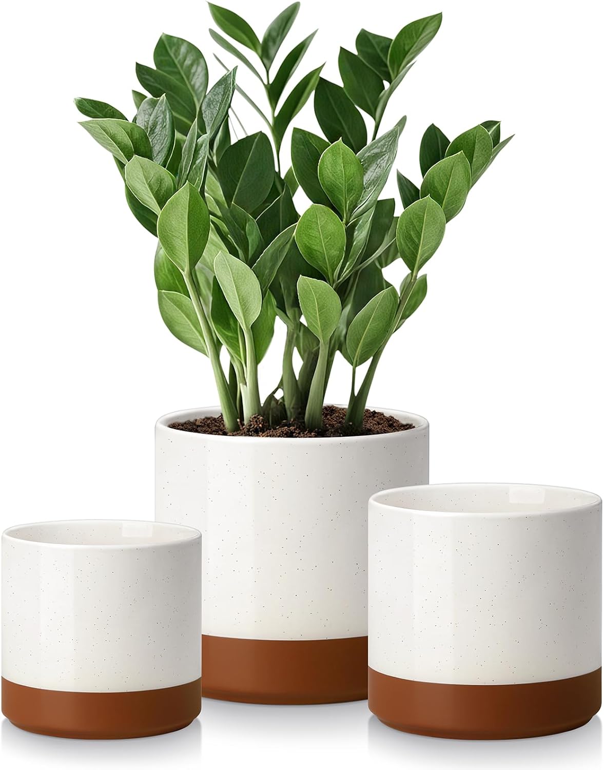 vancasso Ceramic Plant Pots, 4.25+5.25+6.25 Inch Planter Pot with Drainage Hole, Flower Pots for Indoor Outdoor Plants, Set of 3, White