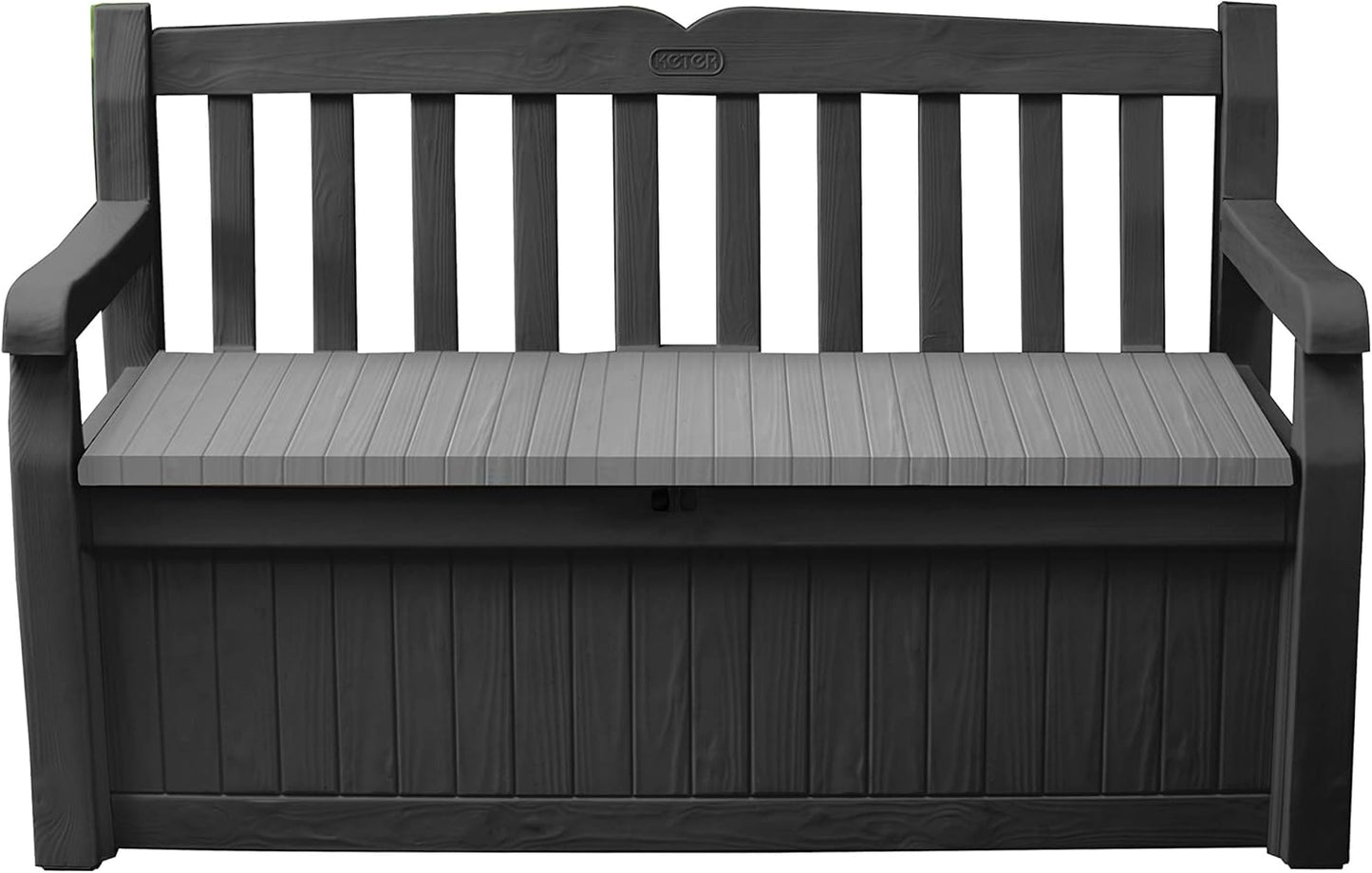 Keter Solana 70 Gallon Storage Bench Deck Box for Patio Furniture, Front Porch Decor and Outdoor Seating – Perfect to Store Garden Tools, Brown/Brown