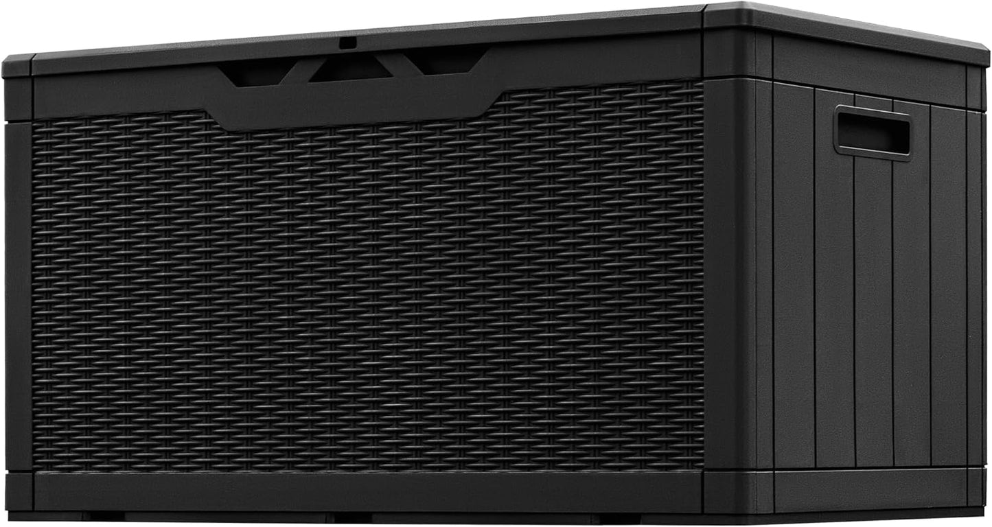 Greesum 82 Gallon Resin Deck Box Large Outdoor Storage for Patio Furniture, Garden Tools, Pool Supplies, Weatherproof and UV Resistant, Lockable, Black