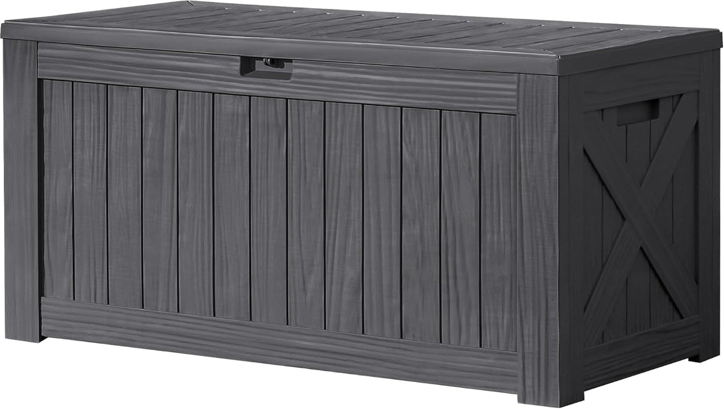 Devoko 120 Gallon Deck Box Resin Outdoor Storage Box Waterproof for Patio, Large Outdoor Storage Bench Lockable for Outside (Black)