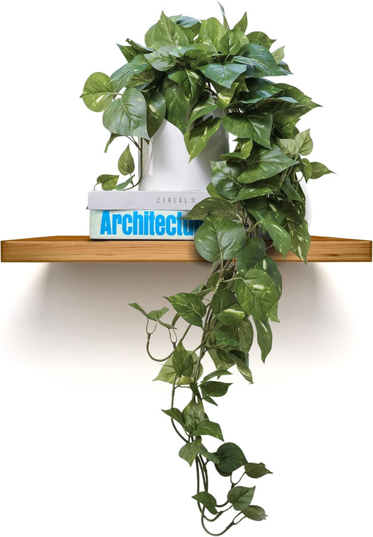 MY ROVALA Silk Plants for Home Decor Indoor in Pot Realistic Artificial Plants Hanging Faux Plants Indoor Fake Potted Plants for Shelves Bedroom Bathroom Trailing Plant, Fake Pothos Ivy (Dark Green)