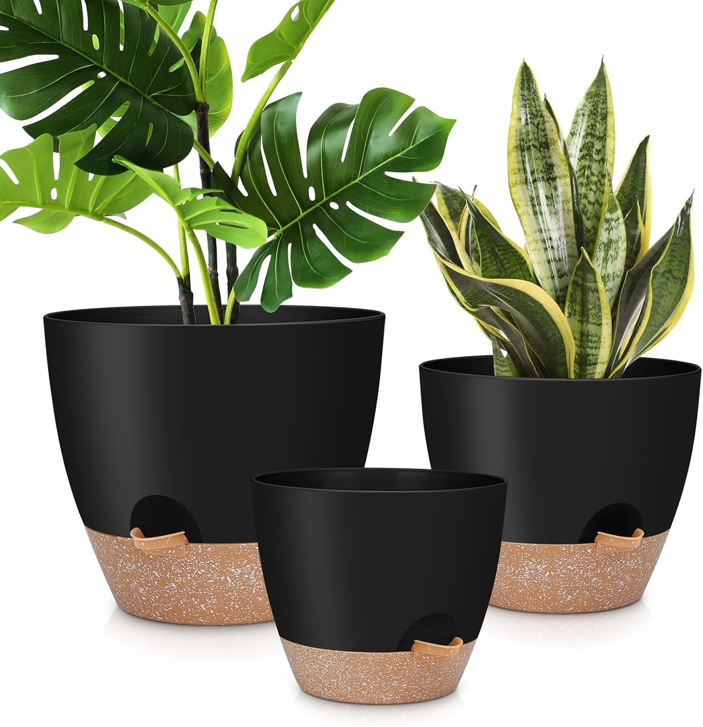 12" 10" 9" Large Self Watering Plant Pots, 3 Pack Flower Pots Planters with Multi Mesh Drainage Holes for Indoor Outdoor Garden Plants and Flowers.