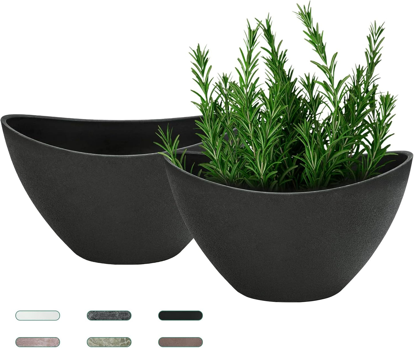 LaDoVita Plant Pots with Drainage Holes, 12 Inch Large Planters for Indoor Plants, Plastic Flower Pots Outdoor, 2 Pack, Marble Pattern Grey