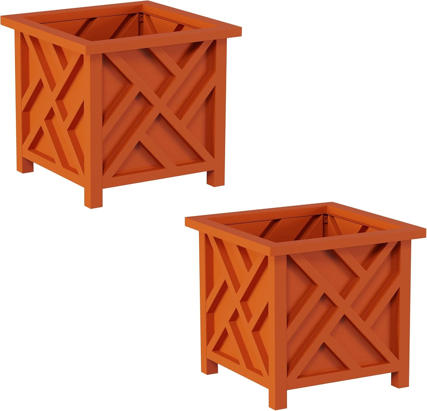 Pure Garden Lattice Design Planter Box – 14.75-Inch-Square Decorative Outdoor Flower or Plant Pot – Front Porch, Patio, and Garden Decor (Black)