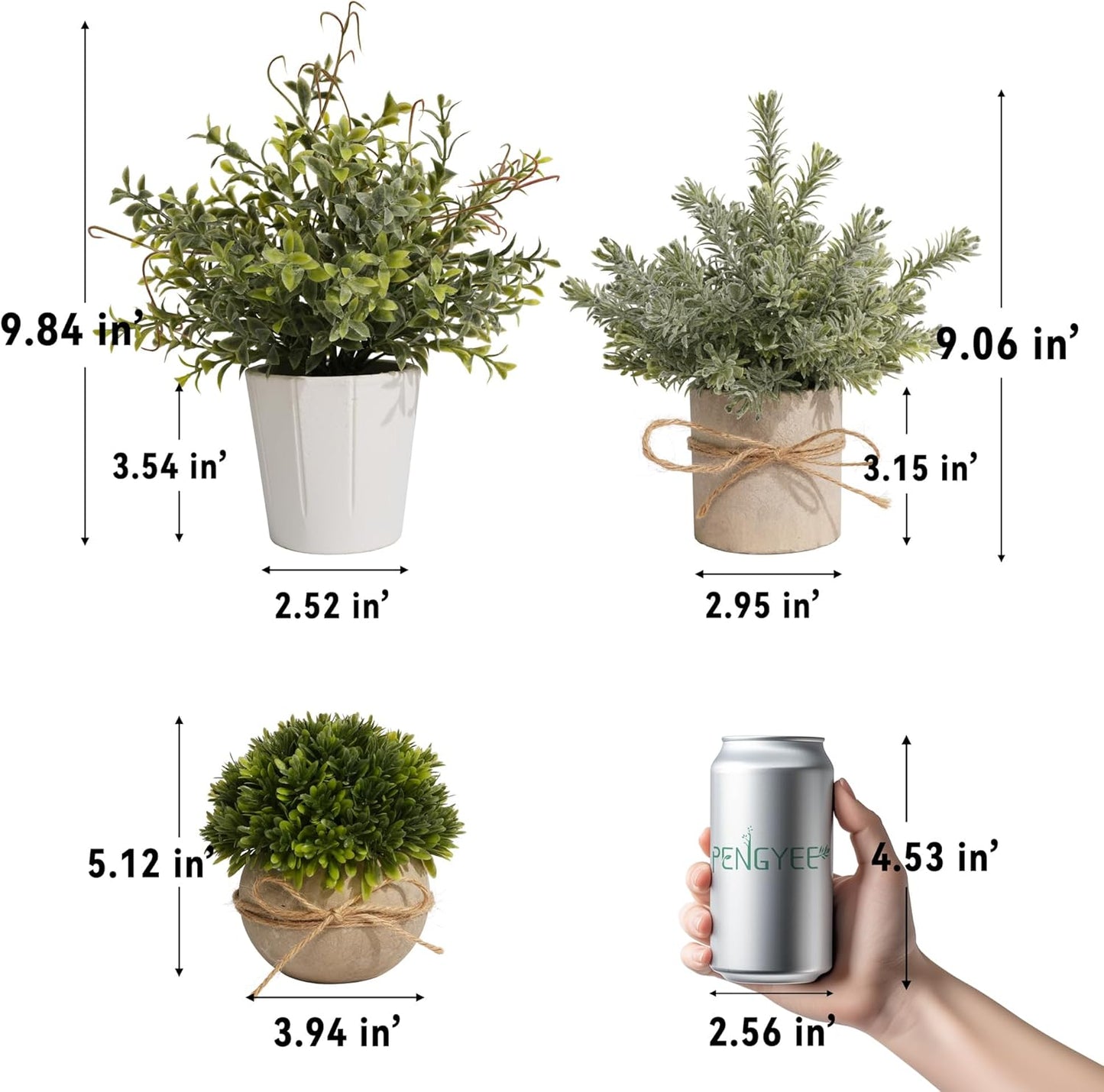 4 Pack Small Fake Plants, Artificial Plants Indoor for Home Decor, Small Faux Plants Indoor, Fake Plants in White Pot for Bathroom Bedroom Kitchen Office Farmhouse Room Shelf Decor