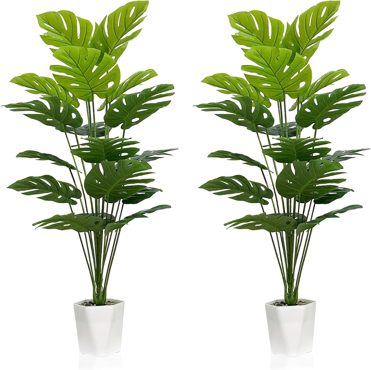 SAJANDAS Set of 2 Artificial Monstera Deliciosa Plants in Pots, Fake Tropical Palm Tree with Greenery Leaves Stems, 28 Inch Artificial Cheese Plant for Home Bathroom, Office, Windowsill Decor