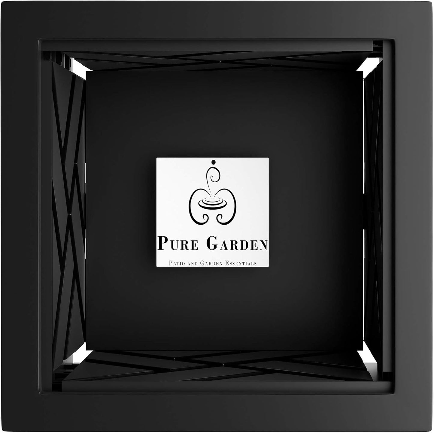 Pure Garden Lattice Design Planter Box – 14.75-Inch-Square Decorative Outdoor Flower or Plant Pot – Front Porch, Patio, and Garden Decor (Black)