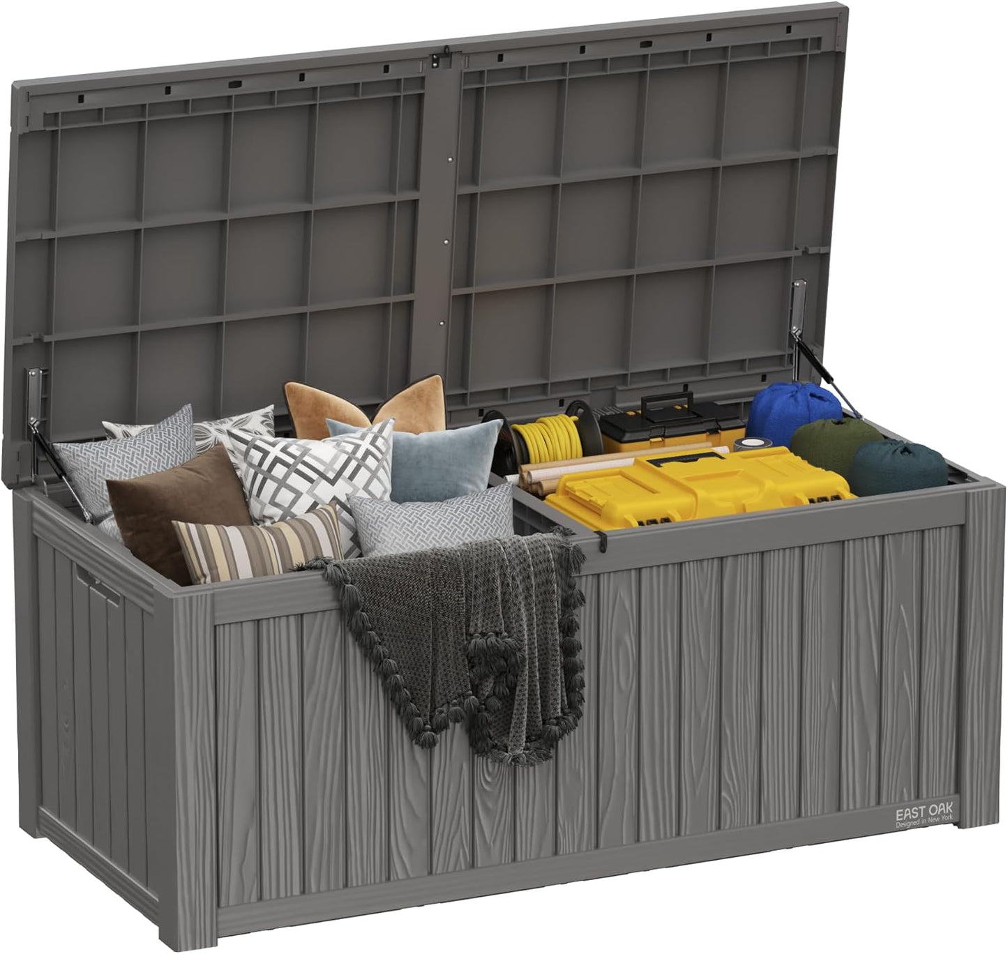 EAST OAK Outdoor Storage Box, 60 Gallon Deck Box Indoor and Outdoor Use, Waterproof Resin Storage Bin for Patio Cushions, Gardening Tools, Lockable, UV Resistant, Grey