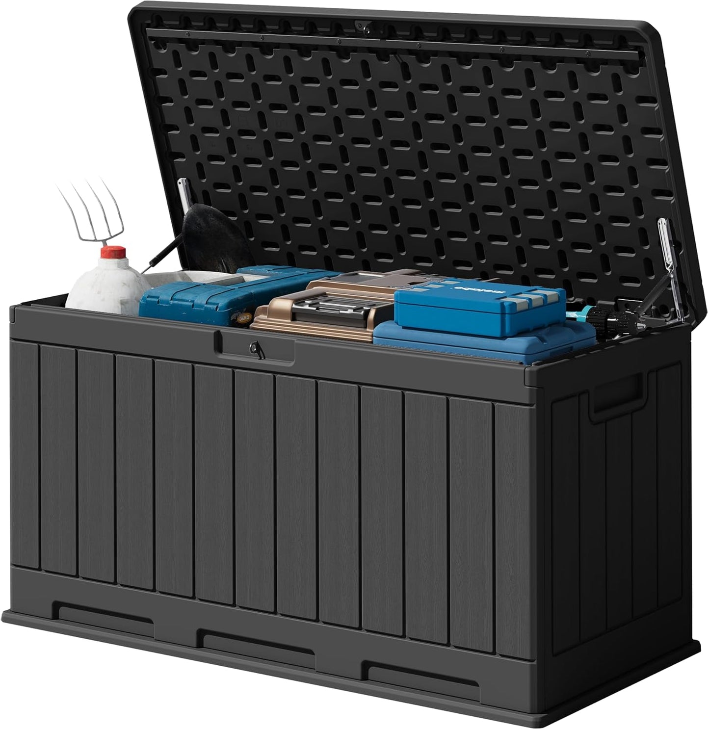 Devoko 30 Gallon Resin Deck Box Outdoor Indoor Waterproof Storage Box for Patio Furniture Pool Accessories Storage for Cushion Garden Tools (30 Gallon, Black)