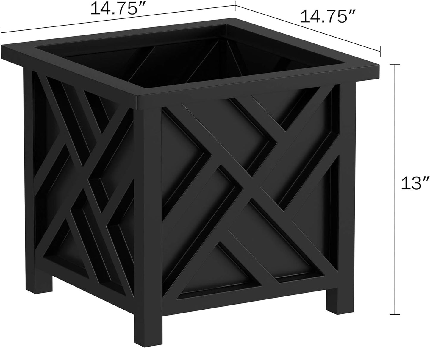 Pure Garden Lattice Design Planter Box – 14.75-Inch-Square Decorative Outdoor Flower or Plant Pot – Front Porch, Patio, and Garden Decor (Black)