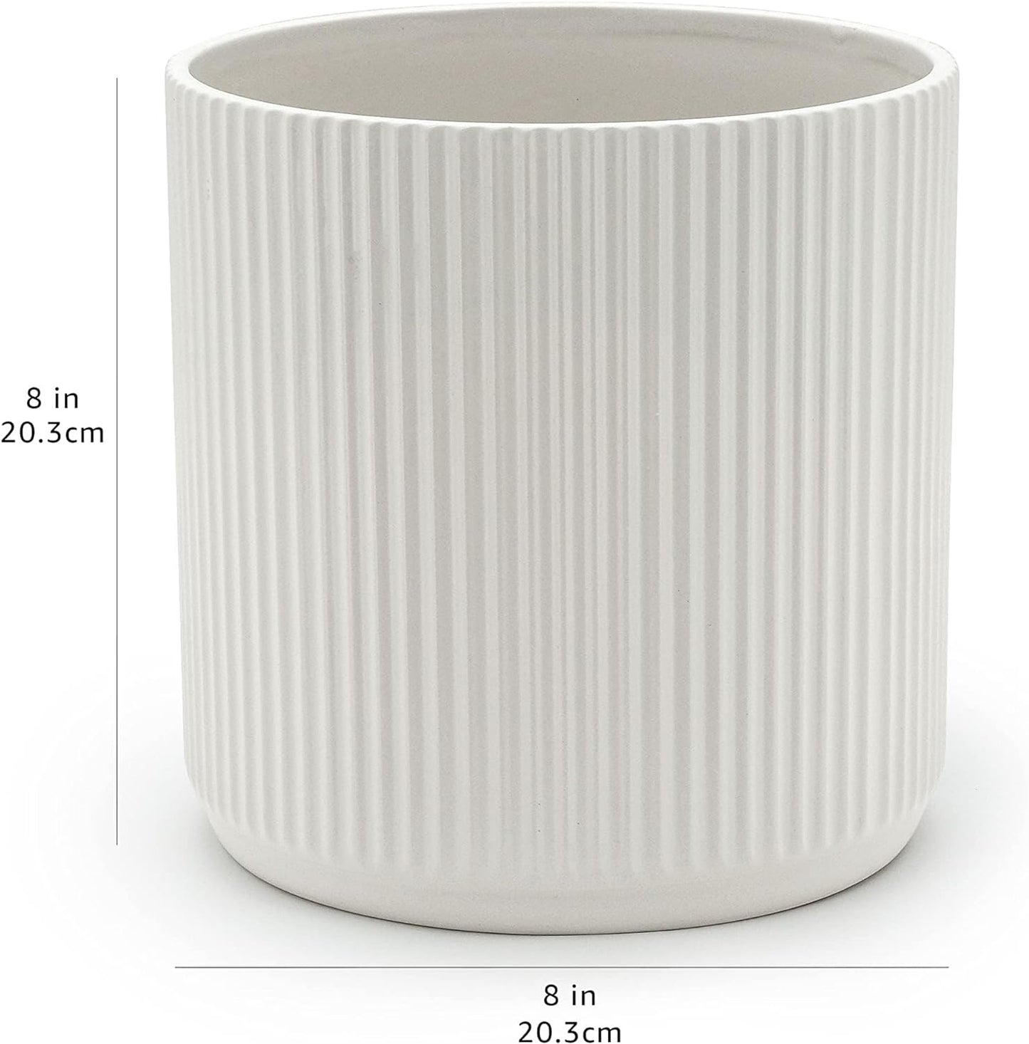 Amazon Basics Fluted Ceramic Round Planter, 8-inch, White