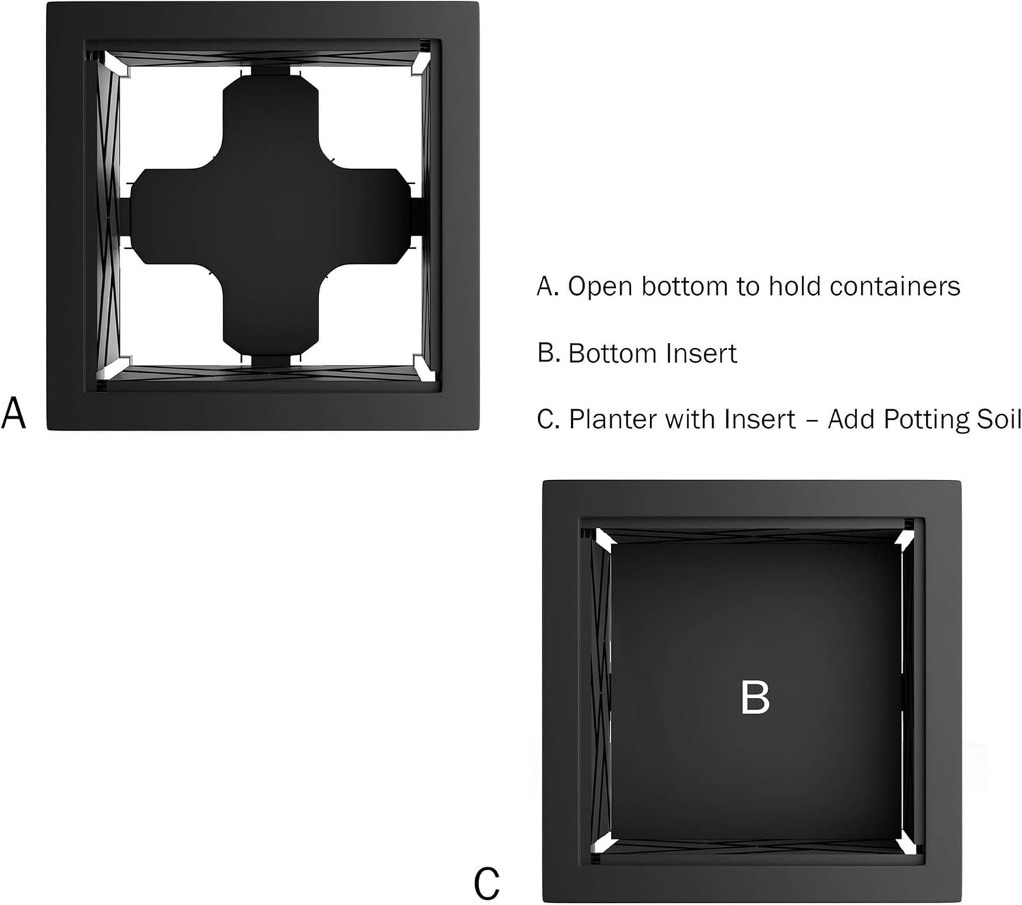 Pure Garden Lattice Design Planter Box – 14.75-Inch-Square Decorative Outdoor Flower or Plant Pot – Front Porch, Patio, and Garden Decor (Black)