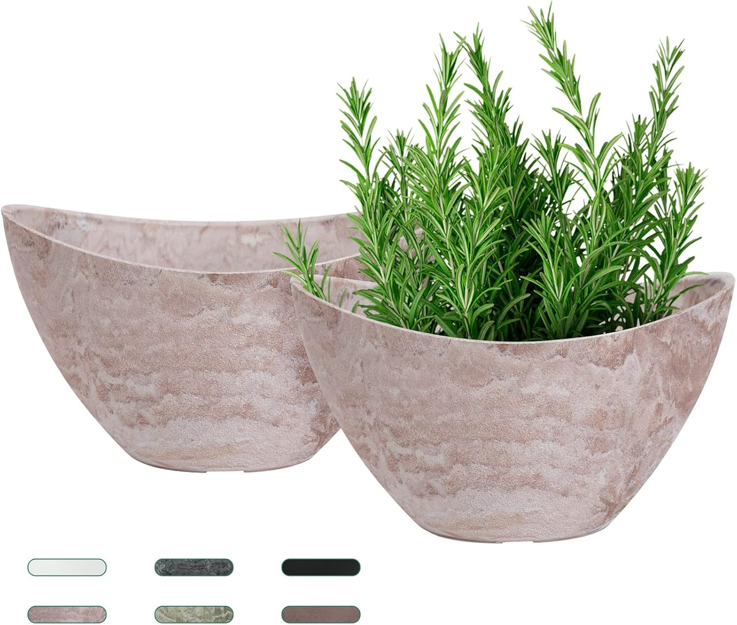LaDoVita Plant Pots with Drainage Holes, 12 Inch Large Planters for Indoor Plants, Plastic Flower Pots Outdoor, 2 Pack, Marble Pattern Grey
