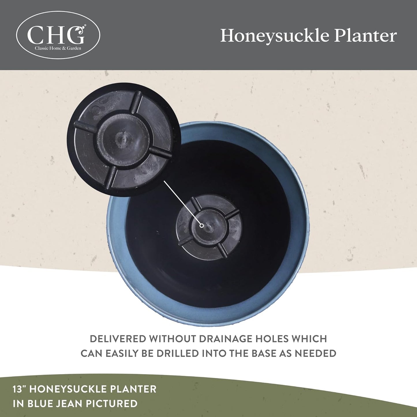 Classic Home and Garden Honeysuckle Resin Planters - Lightweight Indoor & Outdoor Plant Pots - UV-Resistant Plastic Flower Pots - Pot Planters for Flowers & Herbs (13" Ocean Blue)