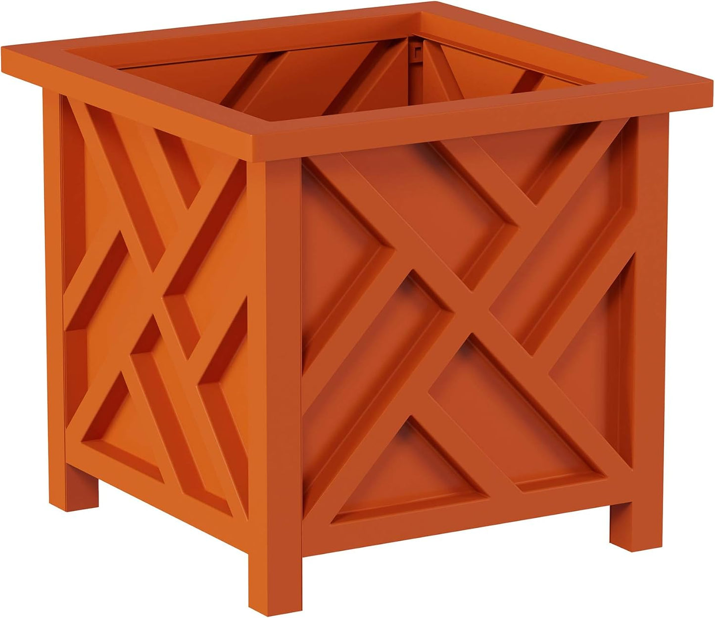 Pure Garden Lattice Design Planter Box – 14.75-Inch-Square Decorative Outdoor Flower or Plant Pot – Front Porch, Patio, and Garden Decor (Black)