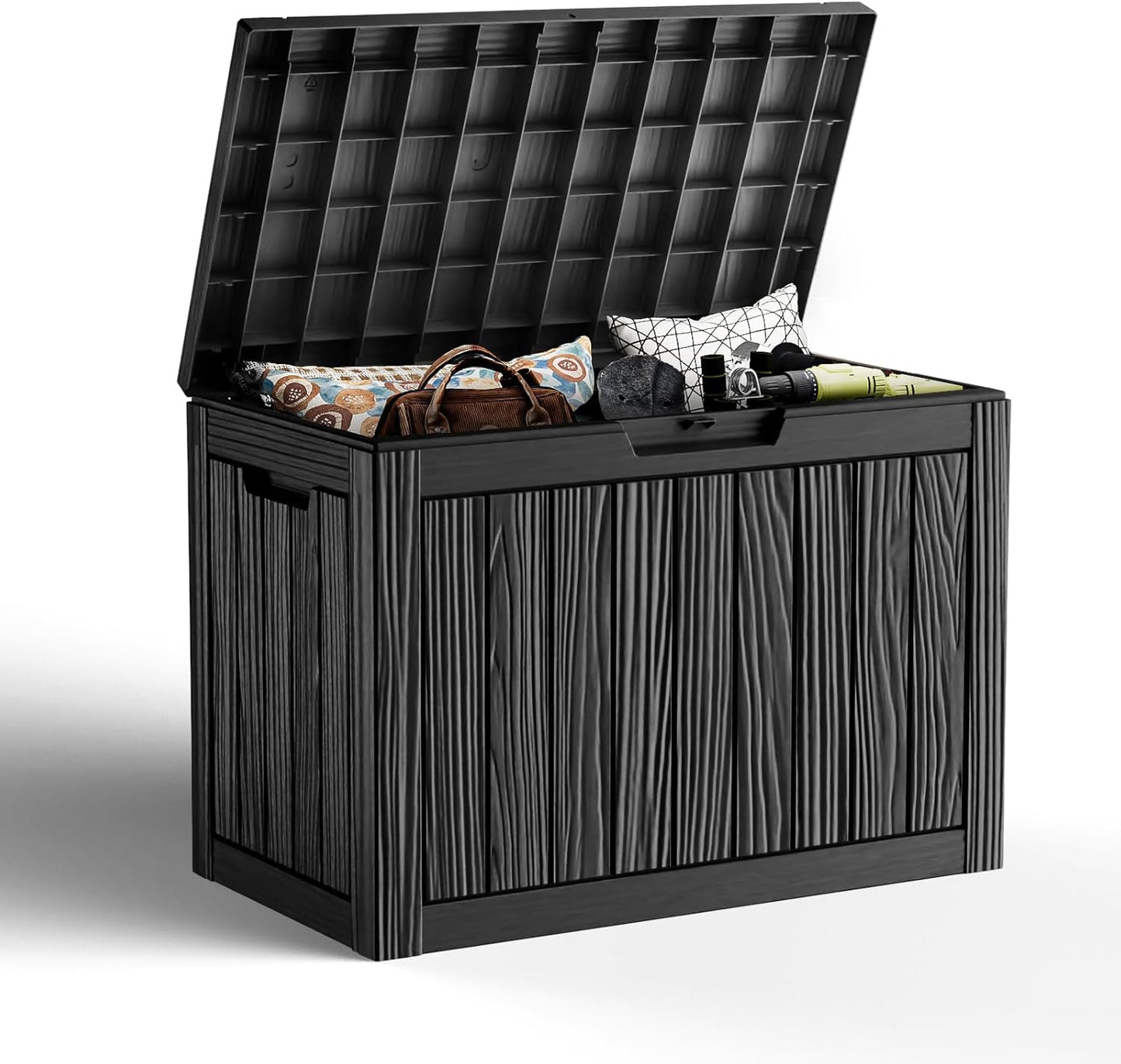 30 Gallon Resin Deck Box,Lockable Outdoor Storage Box for Patio Cushions Storage Furniture,Garden Tools,Pool Supplies, Weatherproof and UV Resistant- Black