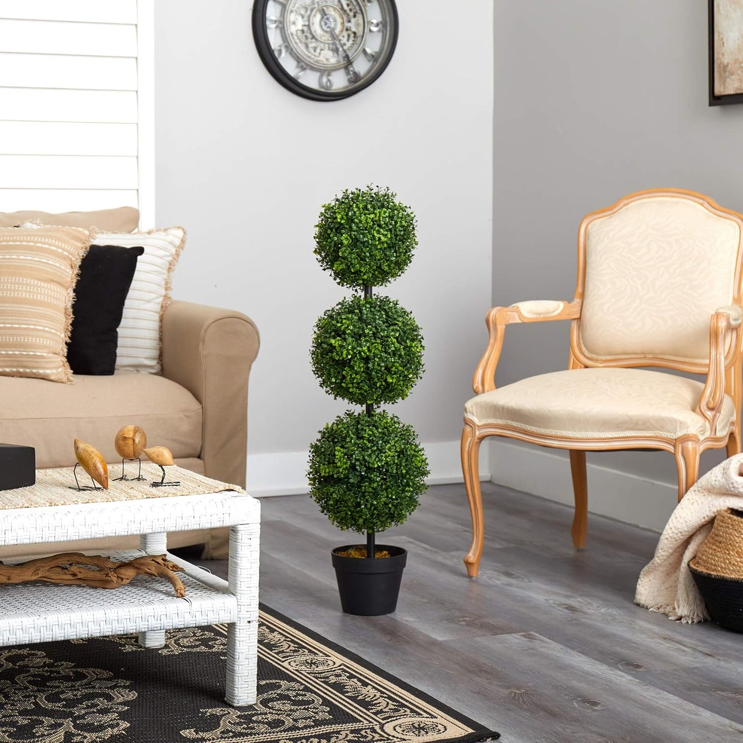 Nearly Natural 3ft. Artificial Triple Ball Boxwood Topiary Tree (Indoor/Outdoor) T2021, Green