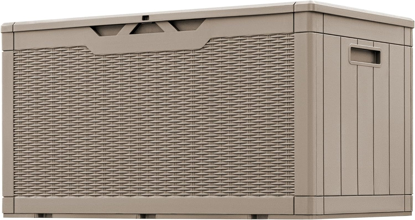 Greesum 82 Gallon Resin Deck Box Large Outdoor Storage for Patio Furniture, Garden Tools, Pool Supplies, Weatherproof and UV Resistant, Lockable, Black