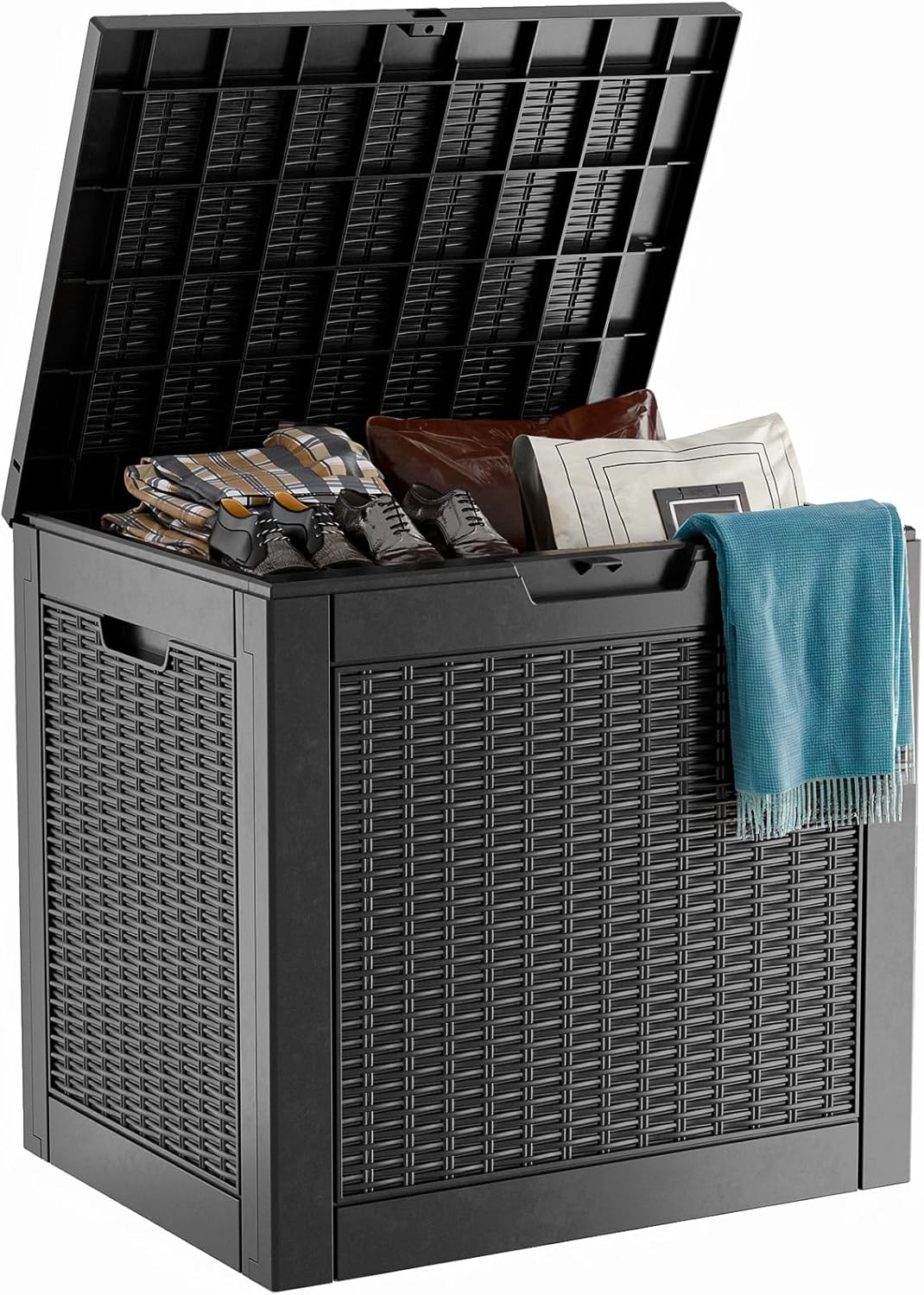 30 Gallon Resin Deck Box,Lockable Outdoor Storage Box for Patio Cushions Storage Furniture,Garden Tools,Pool Supplies, Weatherproof and UV Resistant- Black