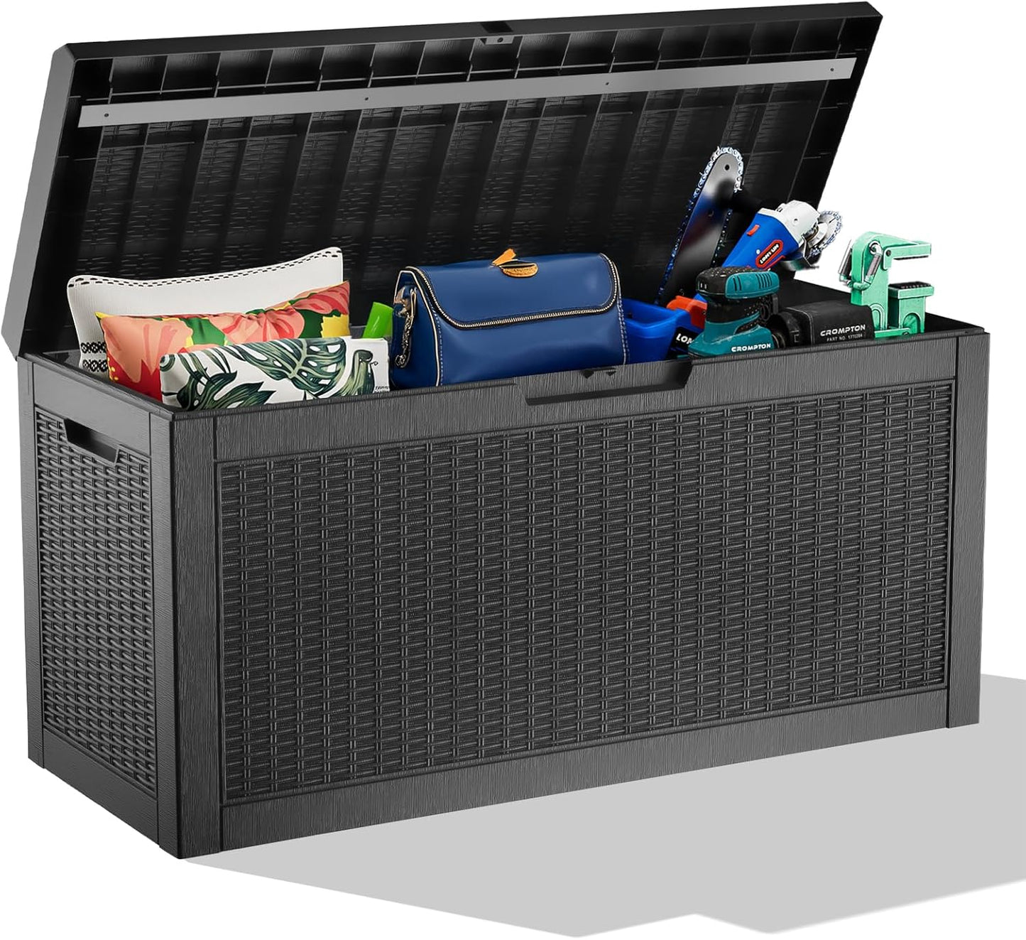 30 Gallon Resin Deck Box,Lockable Outdoor Storage Box for Patio Cushions Storage Furniture,Garden Tools,Pool Supplies, Weatherproof and UV Resistant- Black