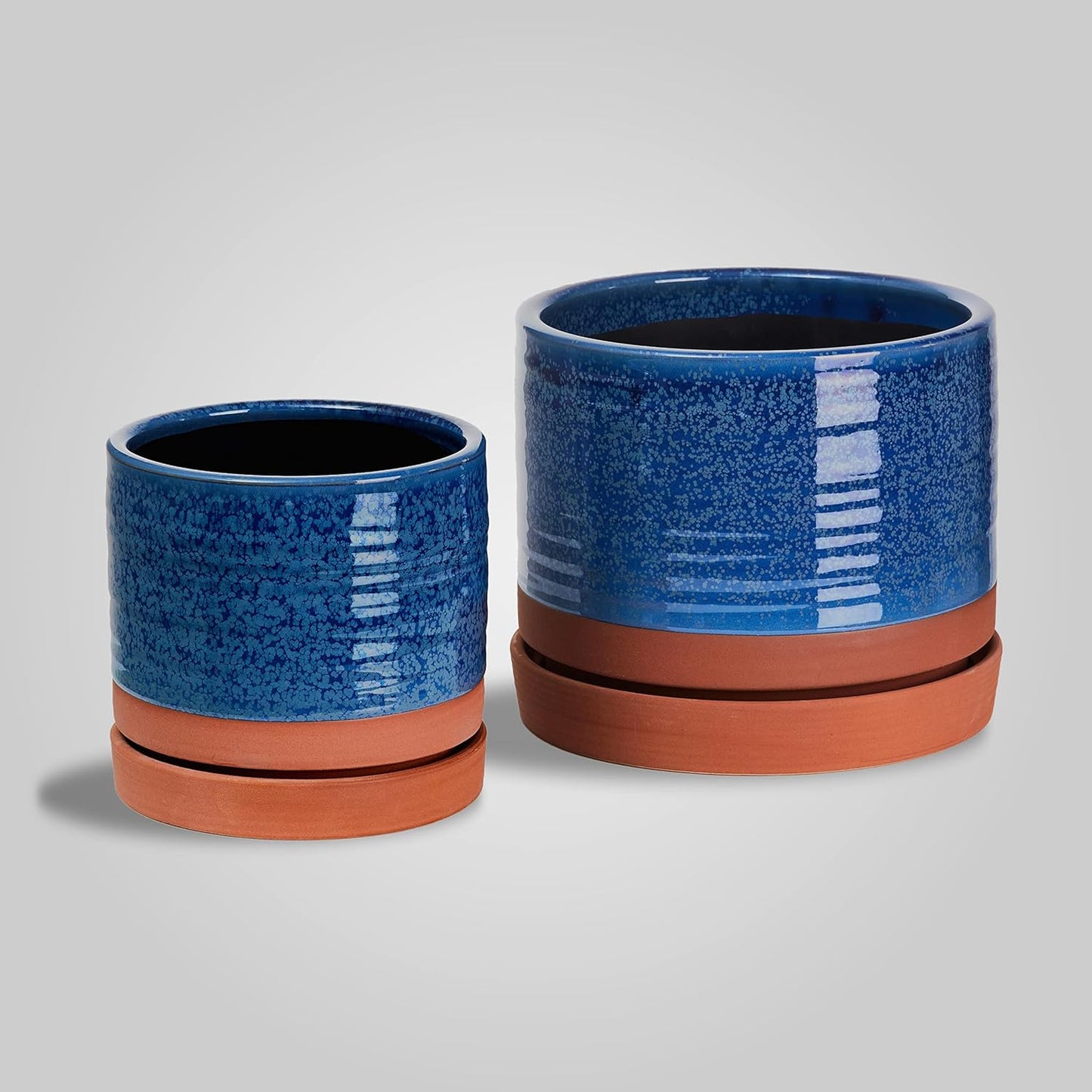 6 Inch Plant Pots, Ceramic Planter Pot with Drainage Hole & Saucer, Indoor/Outdoor Cylinder Round Planter Pot, Green & Beige