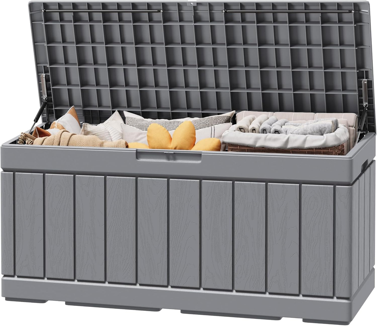 Greesum 82 Gallon Resin Deck Box Large Outdoor Storage for Patio Furniture, Garden Tools, Pool Supplies, Weatherproof and UV Resistant, Lockable, Black