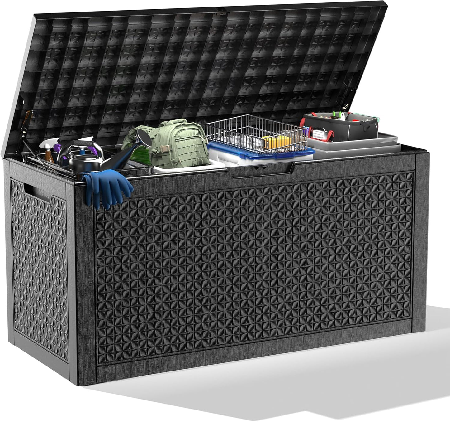 30 Gallon Resin Deck Box,Lockable Outdoor Storage Box for Patio Cushions Storage Furniture,Garden Tools,Pool Supplies, Weatherproof and UV Resistant- Black