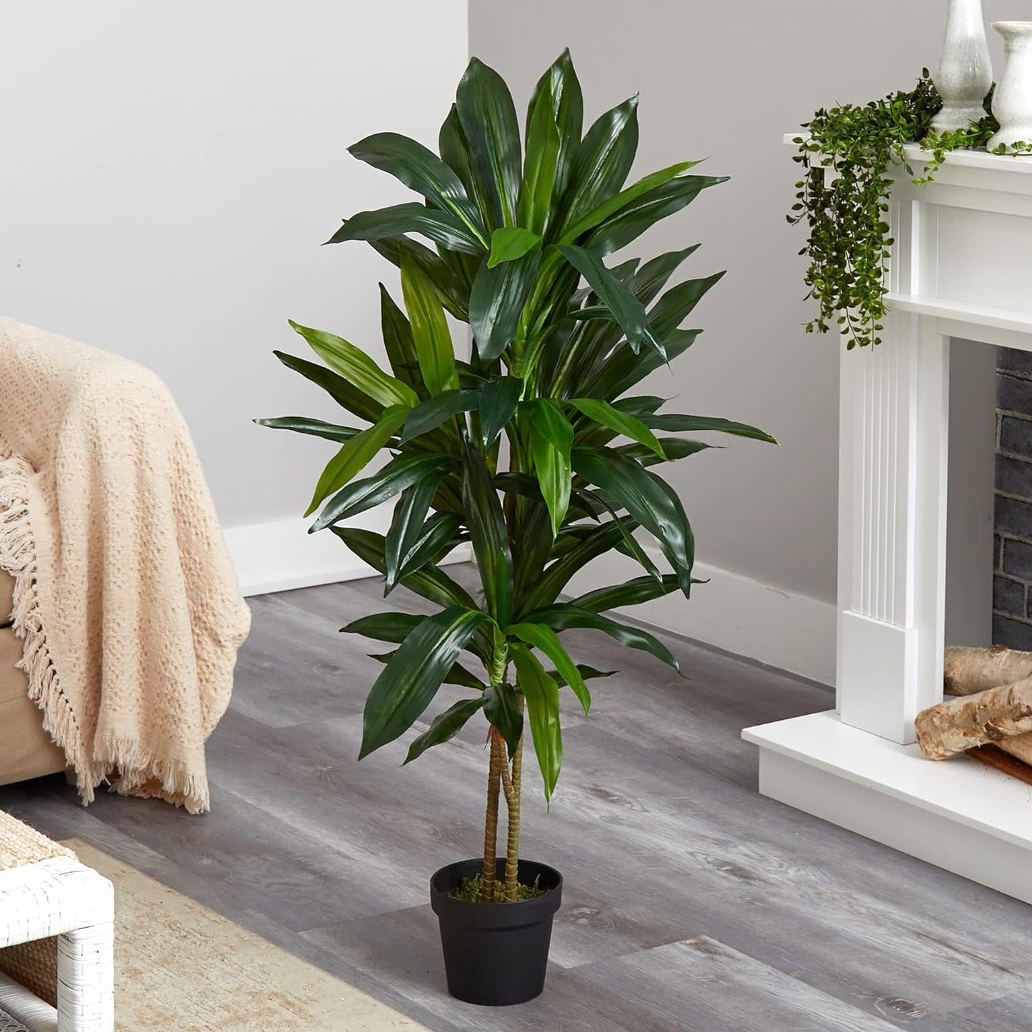 Nearly Natural 48in Dracaena Silk Plant (Real Touch) Green